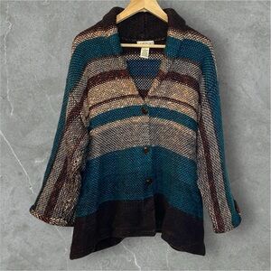 ORVIS BROWN BLUE STRIPED BOHO WOOL BLEND JACKET Size LARGE